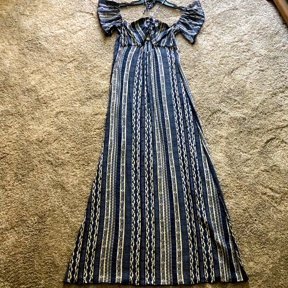 🆕Maxi Summer Blues Off-shoulder Boho Chic spring/summer dress! Ivory/blue! M - Picture 14 of 14